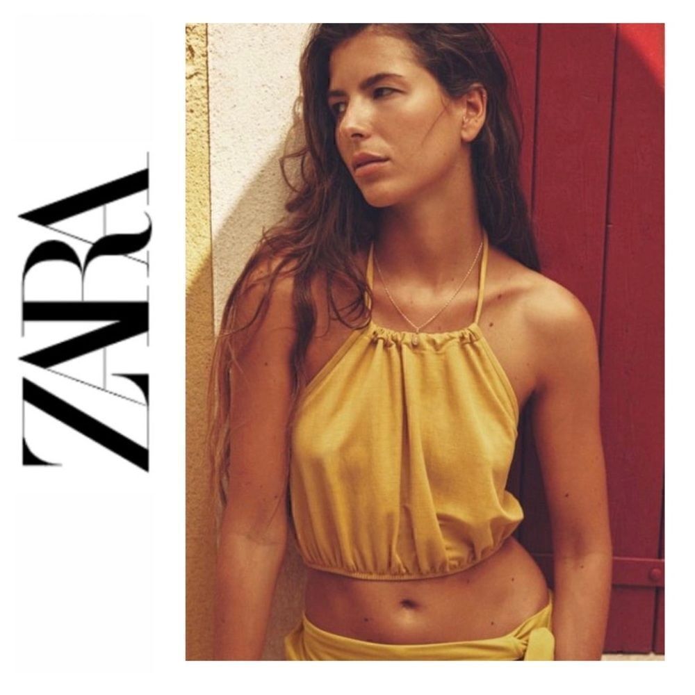 NWT Zara Blogger’s Favorite Yellow Halter Style Gathered Crop Top, Size Small